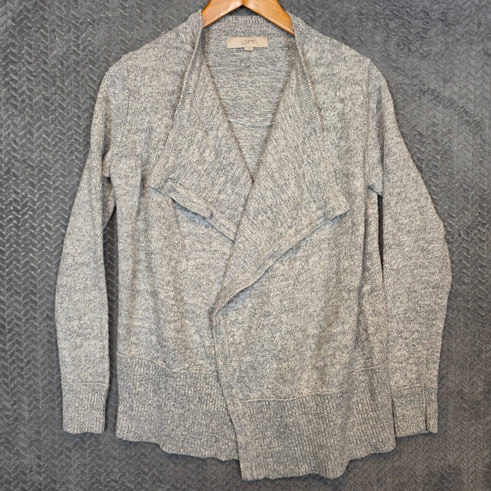 Loft Womens Grey Marl Draped Waterfall Open Front Cardigan Sweater Small